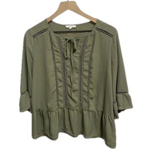 Pleione Olive green Ruffle hem Blouse